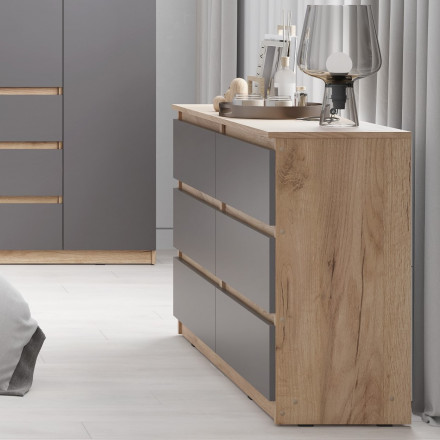 Современная мебель Широкий комод под телевизор 6 ящиков как лофт LOFT wood studio К-17 СИТИ ЛДСП Графит / дуб Крафт золотой, купить недорого в фирменном салоне магазине «Моя Мебель», всего за 12 860 руб.
