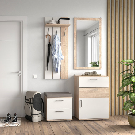 Современная мебель пуфик в прихожую мягкий с ящиком | Банкетка с сиденьем | Тумба ТПр-13 ЛАЙТ ЛДСП белый / дуб сонома / basel white, купить недорого в фирменном салоне магазине «Моя Мебель», всего за 7 790 руб.