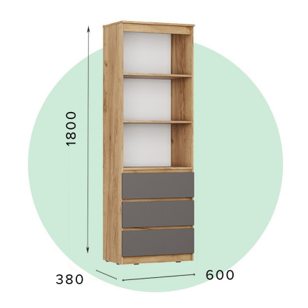 Современная мебель Стеллаж с ящиками как IKEA LOFT для книг и хранения С-22 СИТИ ЛДСП cерый Графит / дуб Крафт золотой, купить недорого в фирменном салоне магазине «Моя Мебель», всего за 9 910 руб.