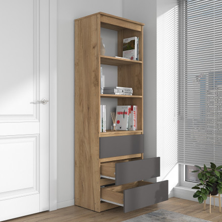 Современная мебель Стеллаж с ящиками как IKEA LOFT для книг и хранения С-22 СИТИ ЛДСП cерый Графит / дуб Крафт золотой, купить недорого в фирменном салоне магазине «Моя Мебель», всего за 9 910 руб.