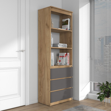 Современная мебель Стеллаж с ящиками как IKEA LOFT для книг и хранения С-22 СИТИ ЛДСП cерый Графит / дуб Крафт золотой, купить недорого в фирменном салоне магазине «Моя Мебель», всего за 9 910 руб.