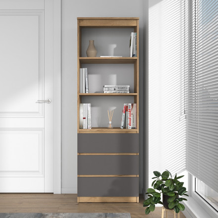 Современная мебель Стеллаж с ящиками как IKEA LOFT для книг и хранения С-22 СИТИ ЛДСП cерый Графит / дуб Крафт золотой, купить недорого в фирменном салоне магазине «Моя Мебель», всего за 9 910 руб.