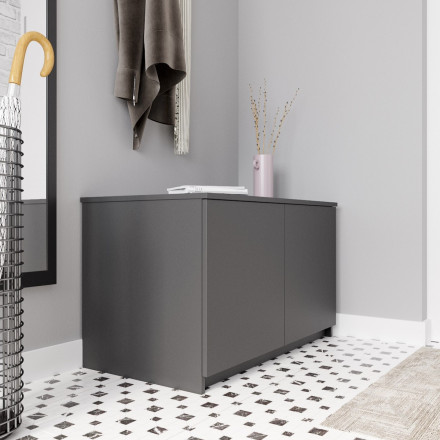 Современная мебель тумба для обуви в прихожую с полкой напольная, Антресоль на шкаф для одежды МА 900.1 (МП) Графит МС мори, купить недорого в фирменном салоне магазине «Моя Мебель», всего за 5 800 руб.