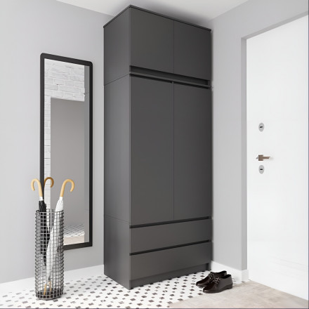 Современная мебель тумба для обуви в прихожую с полкой напольная, Антресоль на шкаф для одежды МА 900.1 (МП) Графит МС мори, купить недорого в фирменном салоне магазине «Моя Мебель», всего за 5 800 руб.