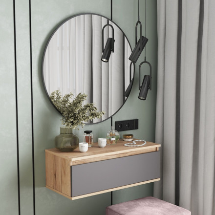 Современная мебель полка настенная с выдвижным ящиком | полка навесная на стену | тумба полка под телевизор в комнату как ИКЕА (IKEA) ТВ-11 СИТИ ЛДСП (крафт золотой / графит), купить недорого в фирменном салоне магазине «Моя Мебель», всего за 3 890 руб.