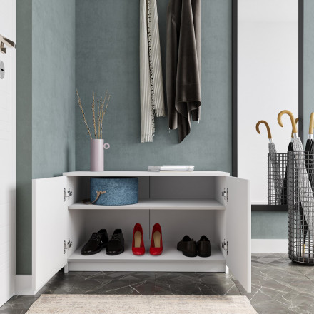 Современная мебель белая тумба для обуви в прихожую с полкой напольная, Антресоль на шкаф для одежды МА 900.1 (МП/3) МС мори, купить недорого в фирменном салоне магазине «Моя Мебель», всего за 5 510 руб.