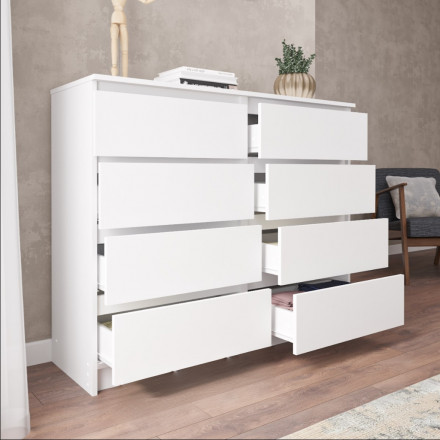 Современная мебель Белый широкий комод как ИКЕА МАЛЬМ (IKEA MALM) 8 ящиков МК 1200.8 (МП/3) МС мори, купить недорого в фирменном салоне магазине «Моя Мебель», всего за 14 040 руб.