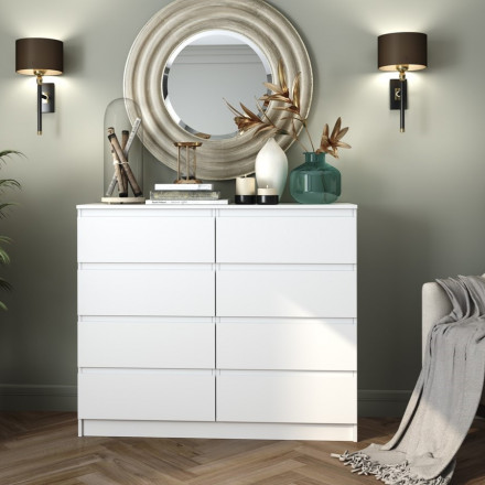 Современная мебель Белый широкий комод как ИКЕА МАЛЬМ (IKEA MALM) 8 ящиков МК 1200.8 (МП/3) МС мори, купить недорого в фирменном салоне магазине «Моя Мебель», всего за 14 040 руб.