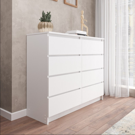 Современная мебель Белый широкий комод как ИКЕА МАЛЬМ (IKEA MALM) 8 ящиков МК 1200.8 (МП/3) МС мори, купить недорого в фирменном салоне магазине «Моя Мебель», всего за 14 040 руб.