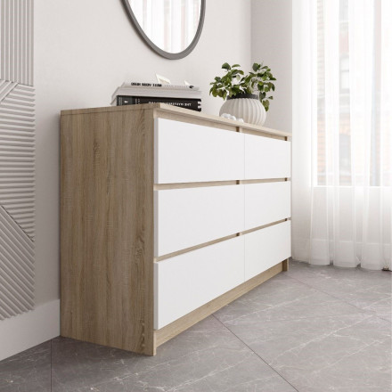 Современная мебель Широкий комод под ТВ как ИКЕА МАЛЬМ (IKEA MALM) 6 ящиков МК 1380.6 (МП/3) сонома / белый МС мори, купить недорого в фирменном салоне магазине «Моя Мебель», всего за 13 910 руб.