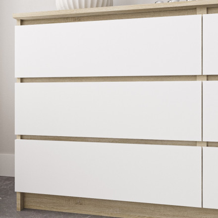 Современная мебель Широкий комод под ТВ как ИКЕА МАЛЬМ (IKEA MALM) 6 ящиков МК 1380.6 (МП/3) сонома / белый МС мори, купить недорого в фирменном салоне магазине «Моя Мебель», всего за 13 910 руб.