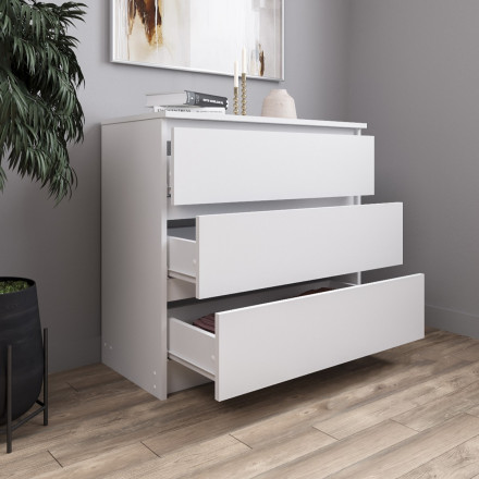 Современная мебель Белый комод с 3 ящиками как IKEA MALM (ИКЕА МАЛЬМ) МК 800.1 (МП/3) МС мори, купить недорого в фирменном салоне магазине «Моя Мебель», всего за 7 200 руб.