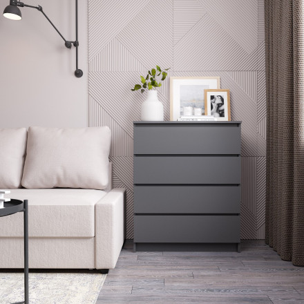 Современная мебель Недорогой комод с 4 ящиками ЛОФТ loft как ИКЕА MALM Графит МК 800.4 (МП) МС мори, купить недорого в фирменном салоне магазине «Моя Мебель», всего за 9 480 руб.