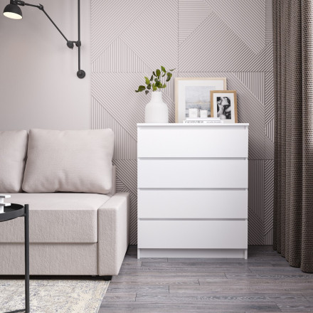 Современная мебель Белый комод с 4 ящиками как IKEA MALM (ИКЕА МАЛЬМ) МК 800.4 (МП/3) МС мори, купить недорого в фирменном салоне магазине «Моя Мебель», всего за 8 980 руб.
