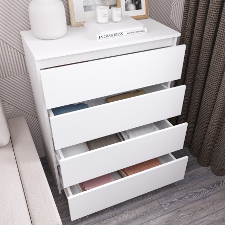 Современная мебель Белый комод с 4 ящиками как IKEA MALM (ИКЕА МАЛЬМ) МК 800.4 (МП/3) МС мори, купить недорого в фирменном салоне магазине «Моя Мебель», всего за 8 980 руб.