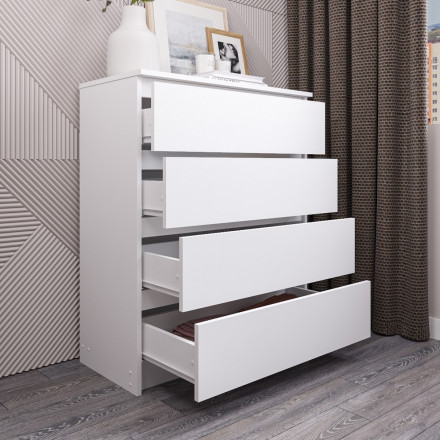 Современная мебель Белый комод с 4 ящиками как IKEA MALM (ИКЕА МАЛЬМ) МК 800.4 (МП/3) МС мори, купить недорого в фирменном салоне магазине «Моя Мебель», всего за 8 980 руб.