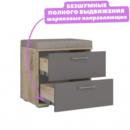 Современная мебель прихожая в коридор с зеркалом, вешалкой, банкеткой, тумбой в маленький узкий коридор Модульная ЛАЙТ, дизайн стиля в квартире №3 (графит / крафт серый), купить недорого в фирменном салоне магазине «Моя Мебель», всего за 21 700 руб.