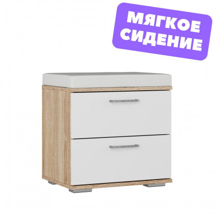 Современная мебель прихожая в коридор со шкафом для одежды, обувницей, зеркалом, вешалкой, банкеткой, тумбой в маленький узкий коридор Модульная ЛАЙТ, дизайн стиля в квартире №6 (сонома / белый), купить недорого в фирменном салоне магазине «Моя Мебель», всего за 42 470 руб.