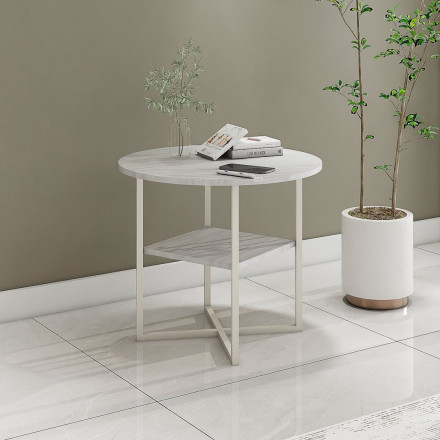 Современная мебель стол журнальный низкий круглый | Кофейный столик | Придиванный столик белый ЛОФТ bergen 15 (винтерберг), купить недорого в фирменном салоне магазине «Моя Мебель», всего за 4 310 руб.