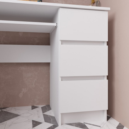 Современная мебель белый письменный стол с ящиками для школьника с полкой и тумбой аналог ИКЕА ЭЙЛЕР (IKEA EJLER) МС-6 правый (МП/3) МС мори, купить недорого в фирменном салоне магазине «Моя Мебель», всего за 7 200 руб.