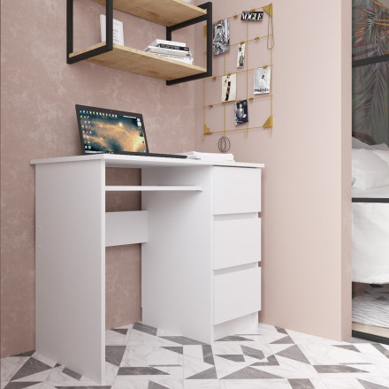 Современная мебель белый письменный стол с ящиками для школьника с полкой и тумбой аналог ИКЕА ЭЙЛЕР (IKEA EJLER) МС-6 правый (МП/3) МС мори, купить недорого в фирменном салоне магазине «Моя Мебель», всего за 7 200 руб.