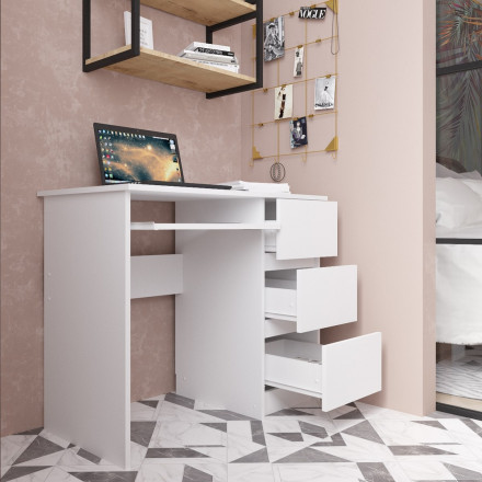 Современная мебель белый письменный стол с ящиками для школьника с полкой и тумбой аналог ИКЕА ЭЙЛЕР (IKEA EJLER) МС-6 правый (МП/3) МС мори, купить недорого в фирменном салоне магазине «Моя Мебель», всего за 7 200 руб.