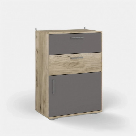 Современная мебель обувница в прихожую закрытая узкая | для обуви Тумба в прихожую с 2 выдвижными ящиками | Галошница | Обувной шкаф | Шкаф под обувь | Тумба в коридор ТБ-09 ЛАЙТ ЛДСП графит / крафт серый, купить недорого в фирменном салоне магазине «Моя Мебель», всего за 7 430 руб.