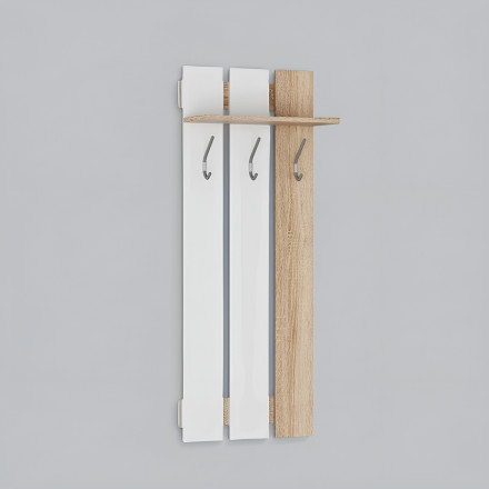 Современная мебель вешалка для одежды настенная, в прихожую с полкой на стену, в коридор В-06 ЛАЙТ ЛДСП белый / дуб сонома, купить недорого в фирменном салоне магазине «Моя Мебель», всего за 3 900 руб.