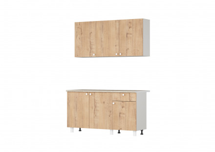 Современная мебель кухонный гарнитур ЛЕГЕНДА-38 ЛДСП х1,5м Белый (1850 Ш)/ Дуб Бунратти (1133 Д)/ корпус Белый (1850 Ш), купить недорого в фирменном салоне магазине «Моя Мебель», всего за 20 650 руб.