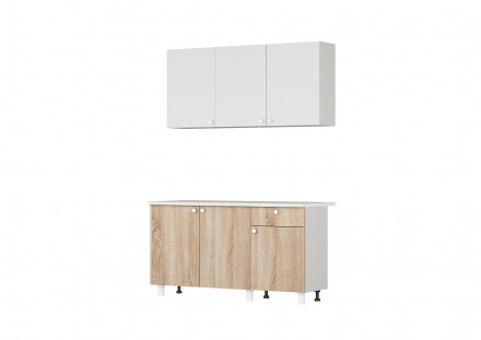 Современная мебель кухонный гарнитур ЛЕГЕНДА-38 ЛДСП х1,5м Белый (1850 Ш)/ Дуб Бунратти (1133 Д)/ корпус Белый (1850 Ш), купить недорого в фирменном салоне магазине «Моя Мебель», всего за 20 650 руб.