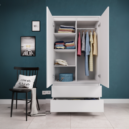 Современная мебель Белый распашной шкаф для одежды с 2 ящиками как IKEA SMASTAD / PLATSA МШ 900.1 (МП/3) МС мори, купить недорого в фирменном салоне магазине «Моя Мебель», всего за 14 580 руб.
