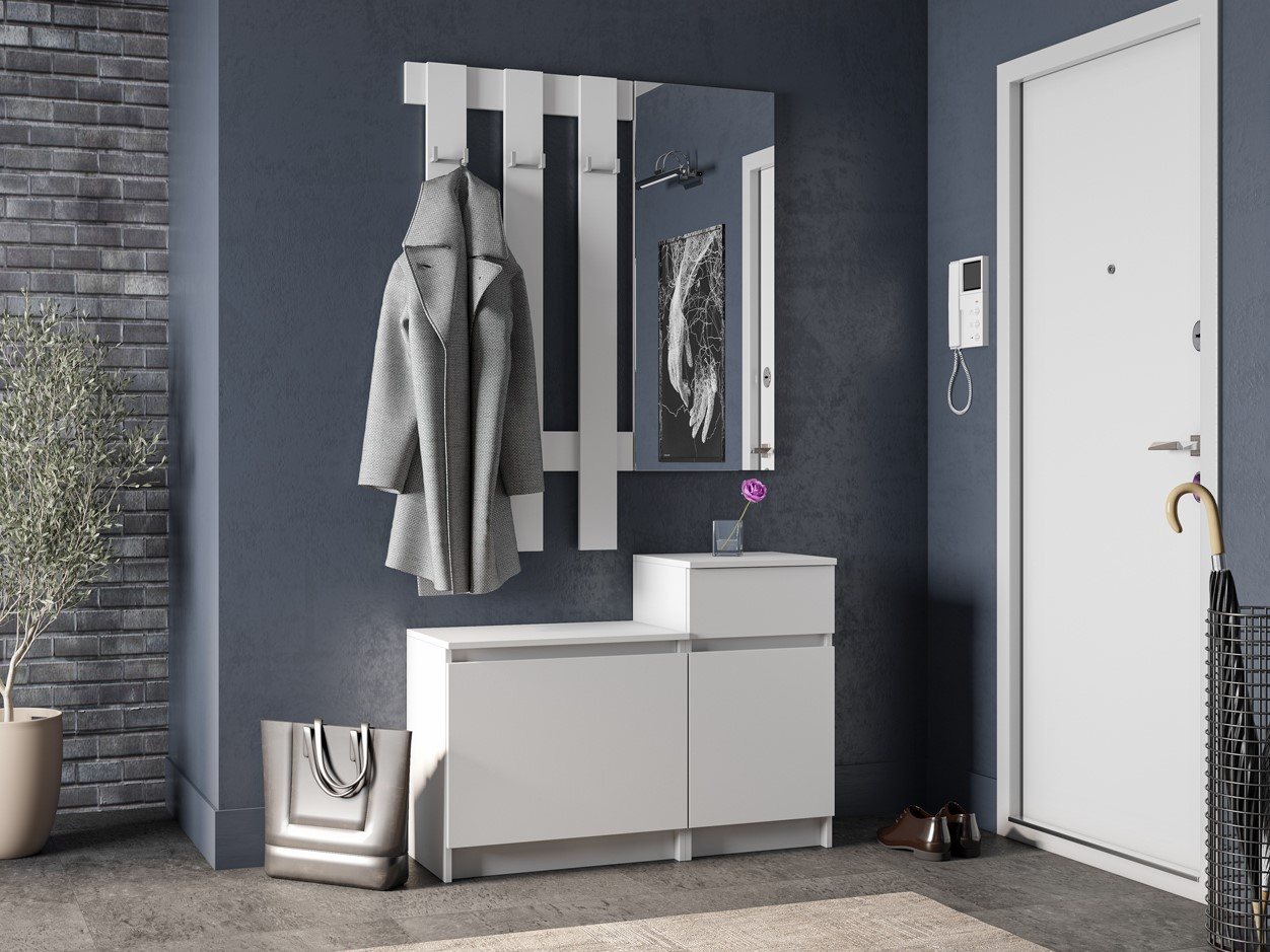 Недорогая модульная мебель в прихожую белого цвета 'МОРИ' в салонах 'Моя Мебель' и на сайте m-m-mebel.ru