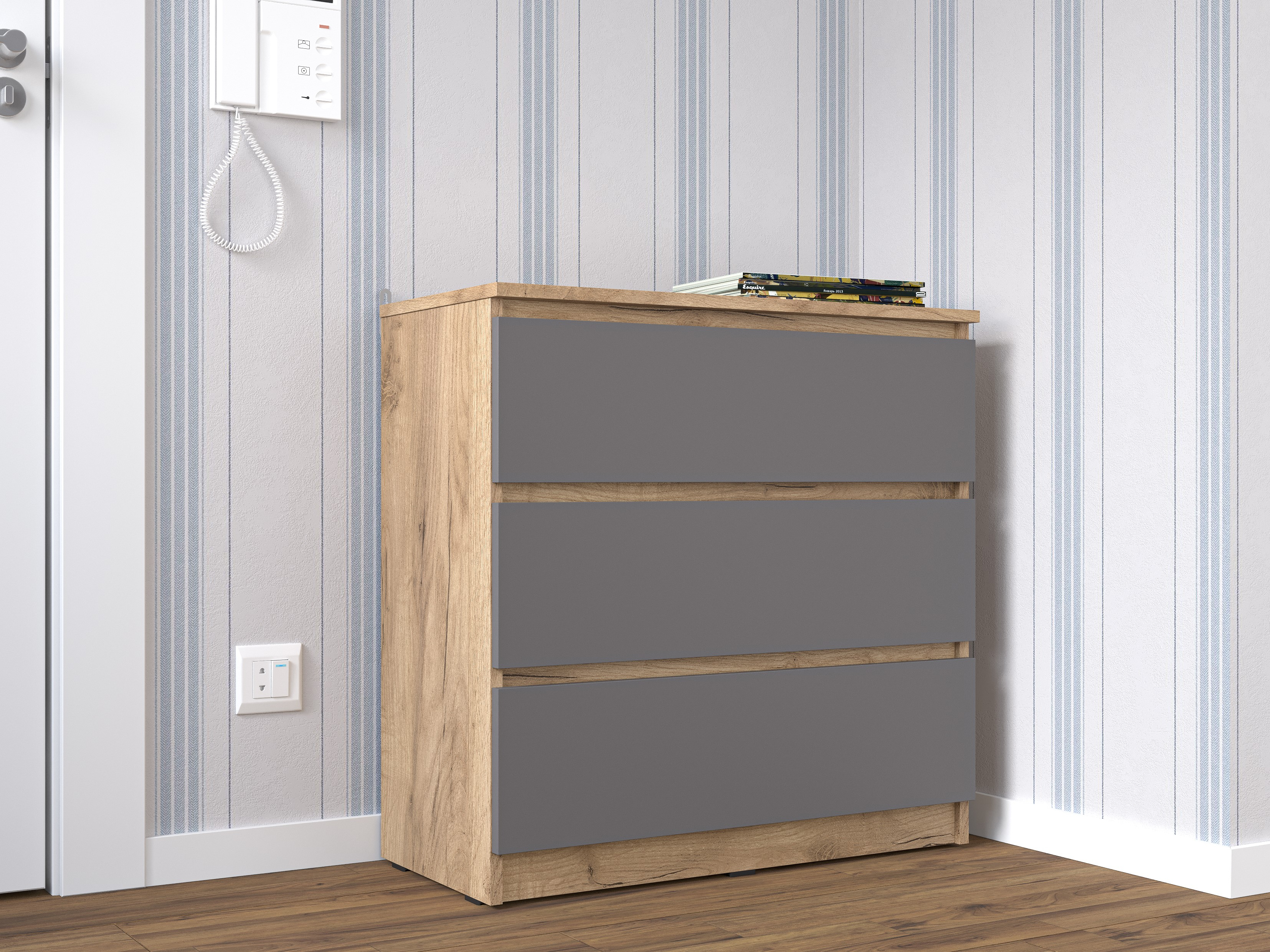 Комод 3 ящика в стиле ЛОФТ и цвете 'графит'